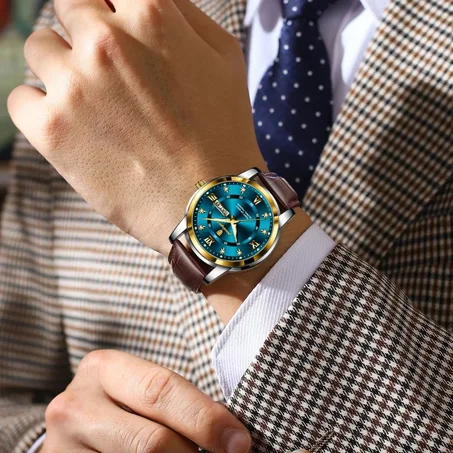 POEDAGAR ساعة يد فاخرة للرجال، ضد الماء،تعرض الساعة والتاريخ