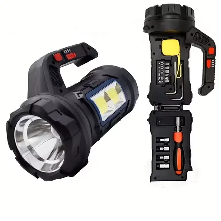 مصباح يدوي متعدد الوظائف بإضاءة قوية وأدوات مدمجة – الحل الذكي للطوارئ والتنقل