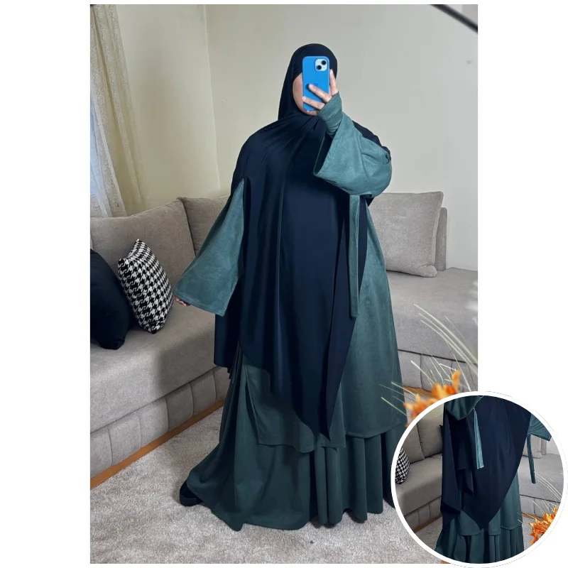 زيتي غامق\حجاب عفة أسود