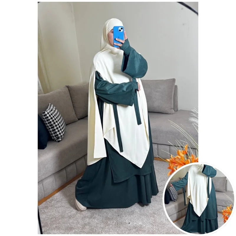 زيتي غامق\حجاب عفة بيج فاتح