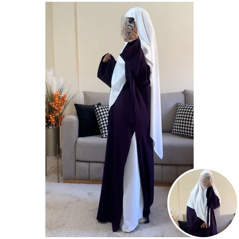 موف غامق/تنورة حجاب أبيض