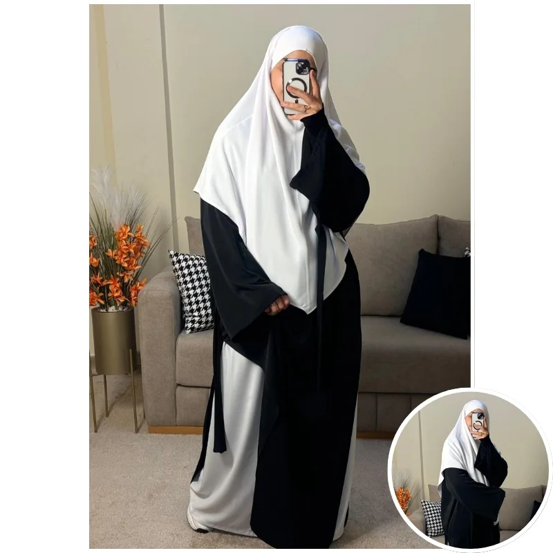 أسود/تنورة حجاب أبيض