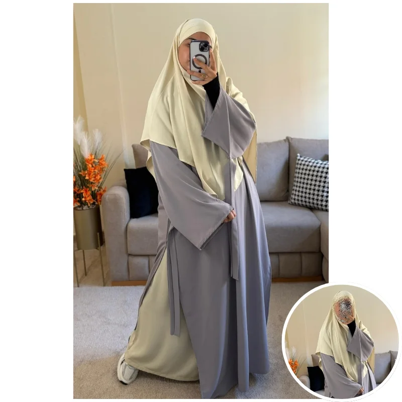 رمادي فاتح/تنورة حجاب بيج فاتح