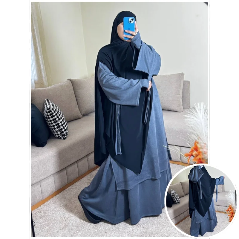 رمادي غامق\حجاب عفة أسود