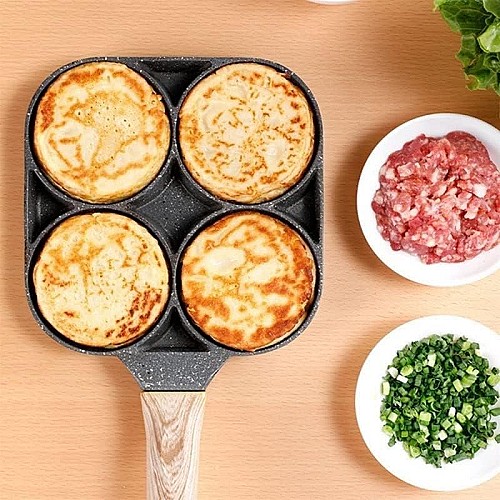 NC Poêle à omelette, 4 trous, multi-usage, poêle à crêpes, steak haché, œuf, poêle à crêpes, aluminium antiadhésif pour cuisinière à gaz et cuisinières à induction