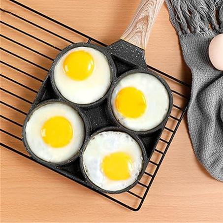 NC Poêle à omelette, 4 trous, multi-usage, poêle à crêpes, steak haché, œuf, poêle à crêpes, aluminium antiadhésif pour cuisinière à gaz et cuisinières à induction