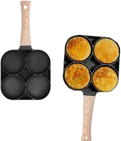 NC Poêle à omelette, 4 trous, multi-usage, poêle à crêpes, steak haché, œuf, poêle à crêpes, aluminium antiadhésif pour cuisinière à gaz et cuisinières à induction