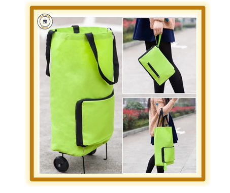 Sac à provisions vert pliable avec roues