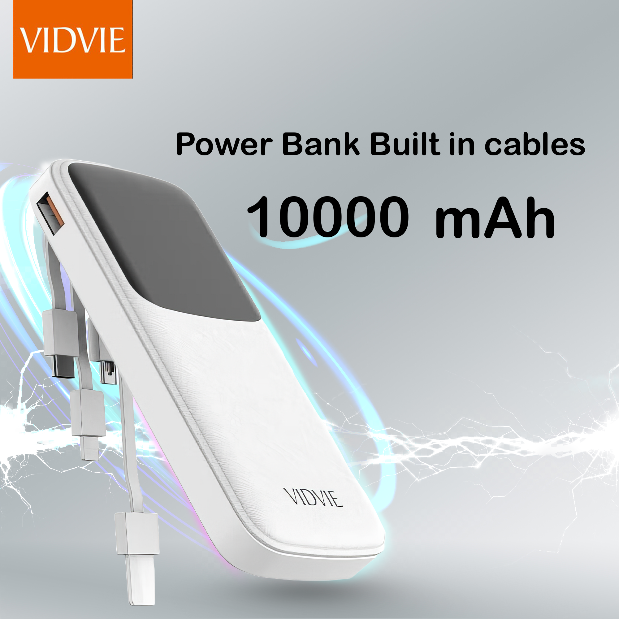 • VIDVIE PB758 Power Bank 10000 MAH Built in cables
