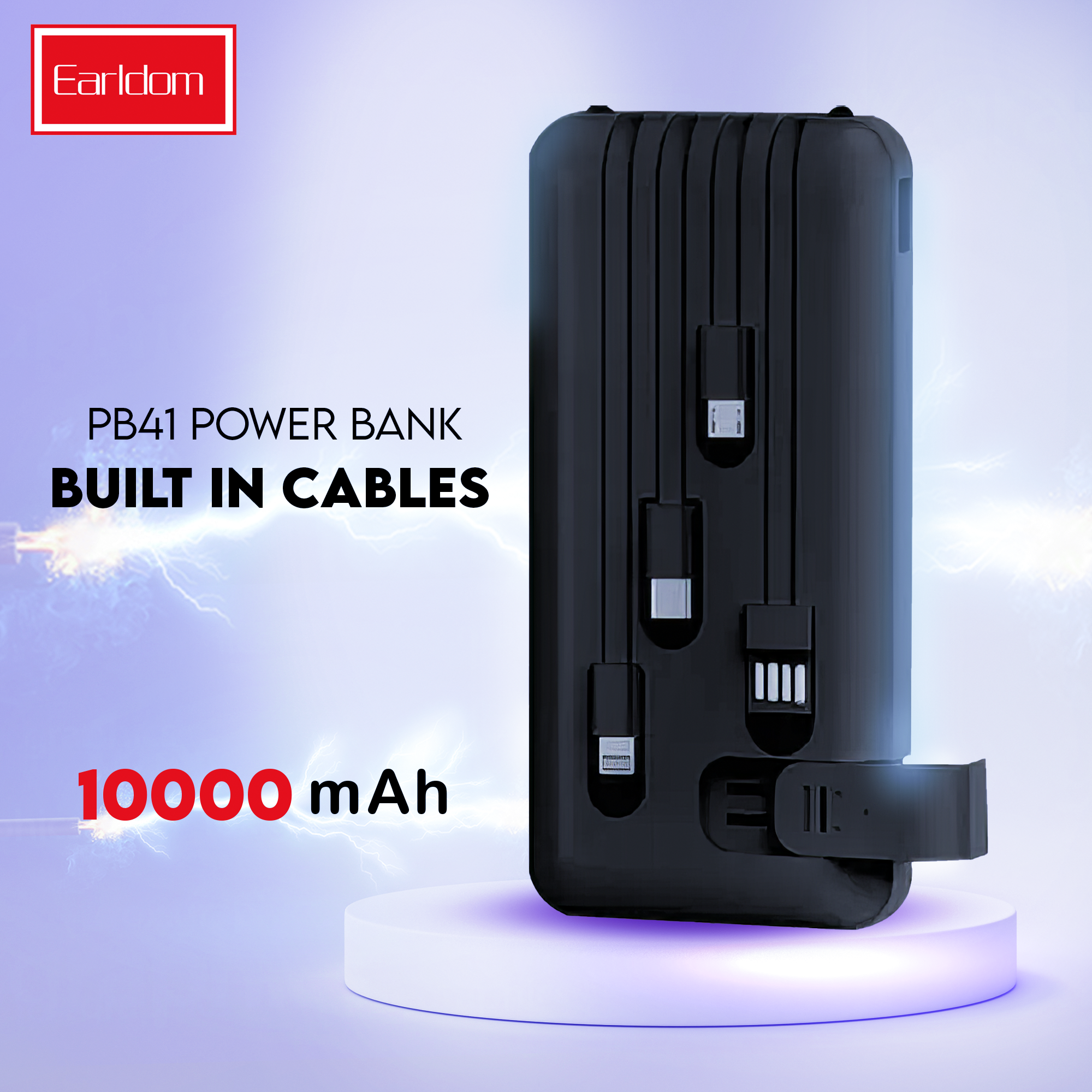 • EARLDOM PB41 Power Bank 10000 MAH Built in cables