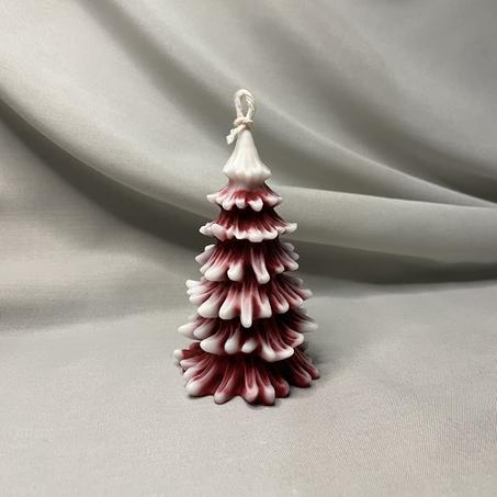 Bougie Sapin Rouge avec Neige