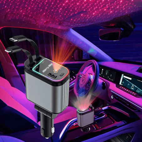 شاحن سيارة 5 في 1 قابل للسحب مع اضاءة سقف نجوم