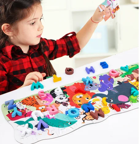 PUZZLE ANIMAL DE LETTRE D'INTELLIGENCE EN BOIS