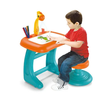 TABLE A DESSIN PROJECTEUR ORANGE TUQUOISE AVEC TABOURET