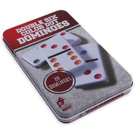 DOMINOS JOUET CRÉATIF - 28 PIÈCES - ÉTUI EN MÉTAL EN ROUGE- QUALITÉ SUPÉRIEURE