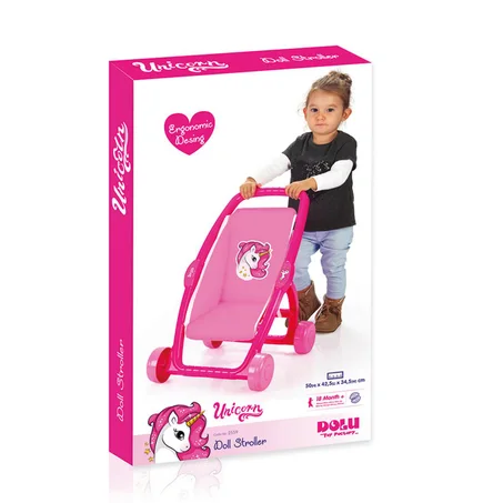 POUSSETTE POUR POUPEE - COULEUR ROSE AVEC UNICORN
