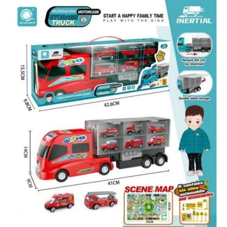 CAMION DE TRANSPORT DE VÉHICULE AVEC SIX VOITURES DE SAUVETAGE