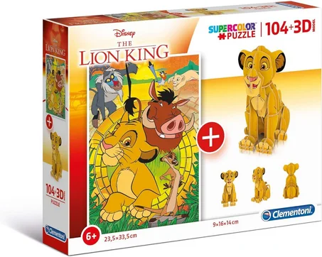 PUZZLE DISNEY THE LION KING SUPERCOLOR 104 PIÈCES + MODÈLE 3D - CLEMENTONI
