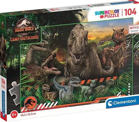 PUZZLE CLEMENTONI JURASSIC WORLD - DINOSAURE T-REX - VELOCIRAPTOR - 104 PIECES