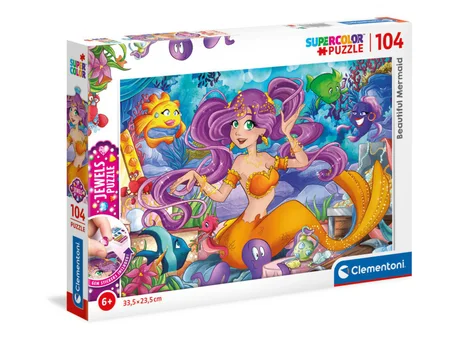 PUZZLES CLEMENTONI BELLE SIRÈNE AVEC PIERRES PRECIEUSE 104 PIÈCES