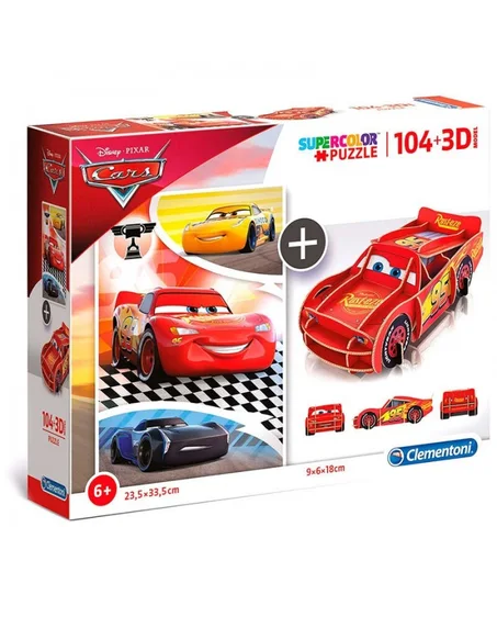 PUZZLE DISNEY CARS SUPERCOLOR 104 PIÈCES + MODÈLE 3D - CLEMENTONI
