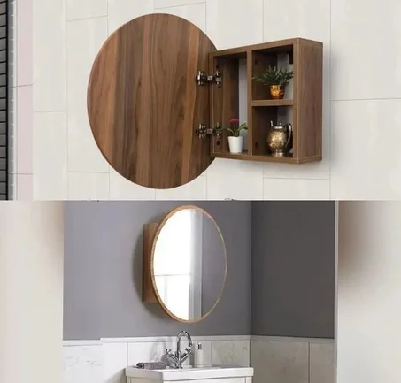 مرآة عصرية مع خزانة تخزين مخفية