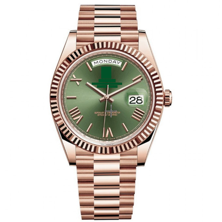 Lux watch Day-Date 40 Rose Gold Olive Green Roman Dial