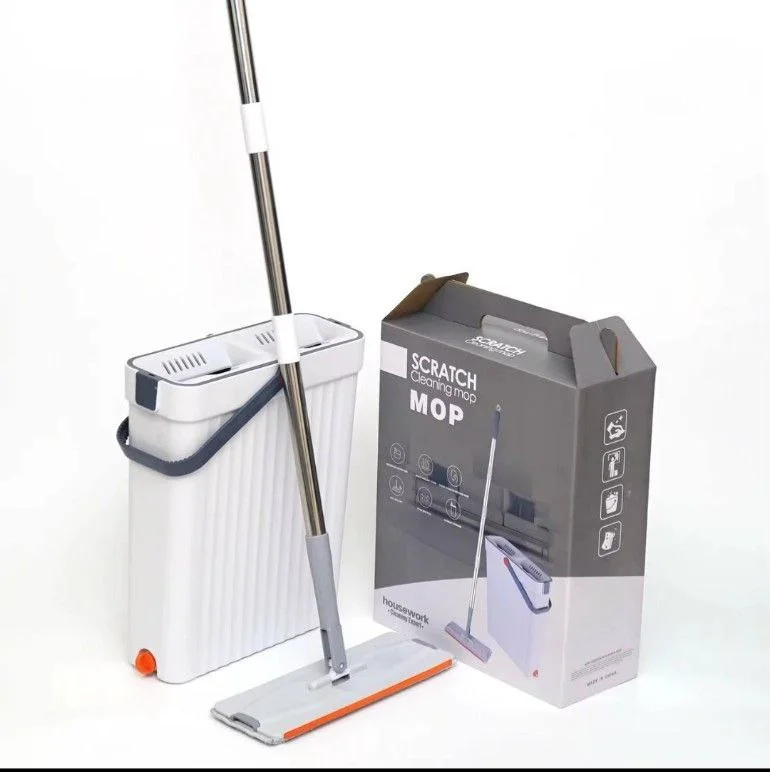 مجموعة ممسحة ودلو ذات مقصورتين للتنظيف الذاتي - مثالية للأرضيات الصلبة