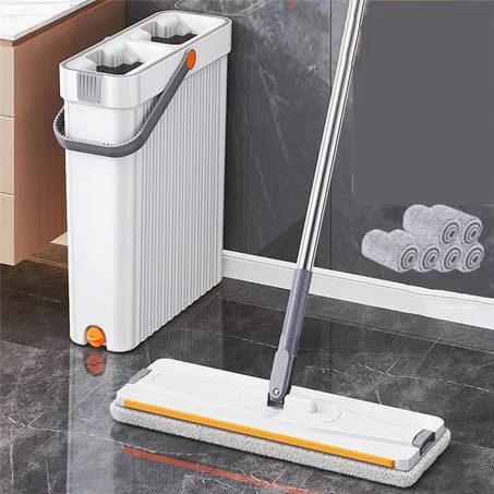مجموعة ممسحة ودلو ذات مقصورتين للتنظيف الذاتي - مثالية للأرضيات الصلبة