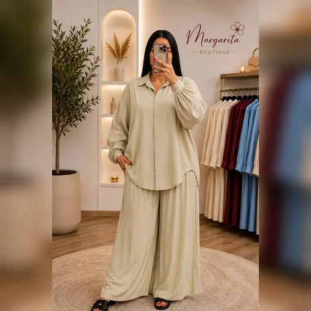 طقم مارغاريتا النسائي الأنيق – قميجة واسعة + سروال عريض