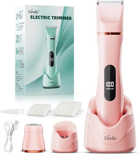 Recortadora de bikini para mujer, afeitadora eléctrica inalámbrica para viajes, rasuradora facial reemplazable, IPX7 impermeable y fácil limpieza, hoja de cerámica, base de carga USB rosa