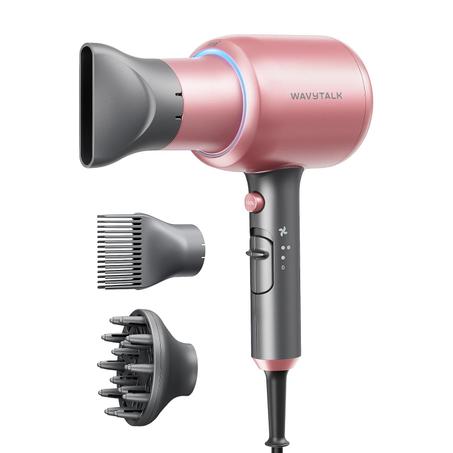 Wavytalk-Secador de pelo iónico con difusor para cabello rizado; ligero y silencioso; de secado rápido,1875 W, con tecnología cerámica, 3 accesorios; para todo tipo de cabello, color oro rosa