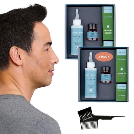 Color de cabello y barba para cobertura total de canas, paquete de 2 unidades, marrón oscuro, sin amoníaco, kit completo de tinte para barba y cabello para hombres en casa, color permanente