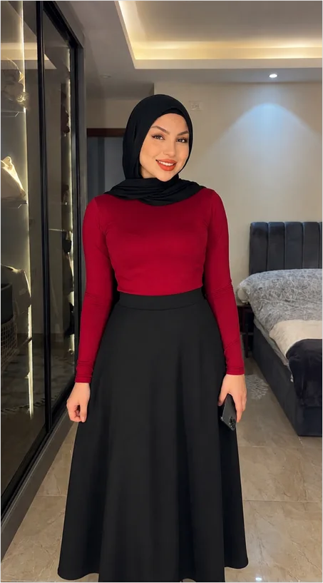 Burgundy Basic Long-Sleeve Top  بيزك برجاندي بأكمام طويلة - Weirdany
