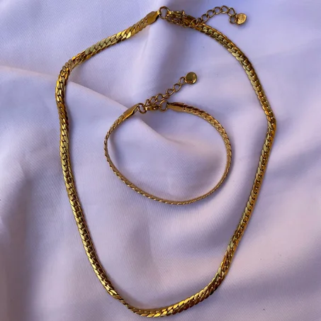 Pack Parure Serpent Plate en Acier Inoxydable (Collier & Bracelet)