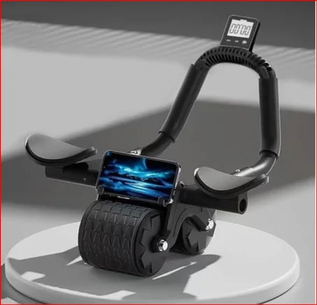 عجلة ارتداد تلقائية جديدة للبطن مع مؤقت ودعم الكوع - عجلة بكرة عضلات البطن معدات تمارين الجذع للرجال والنساء، تتضمن بساط الركبة مدرب التقوية تدريب اللياقة...