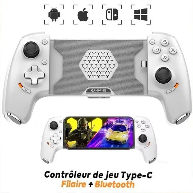 MANETTE DE JEU EXTENSIBLE BLUETOOTH ET FILIAIRE VIA  TYPE-C AB01