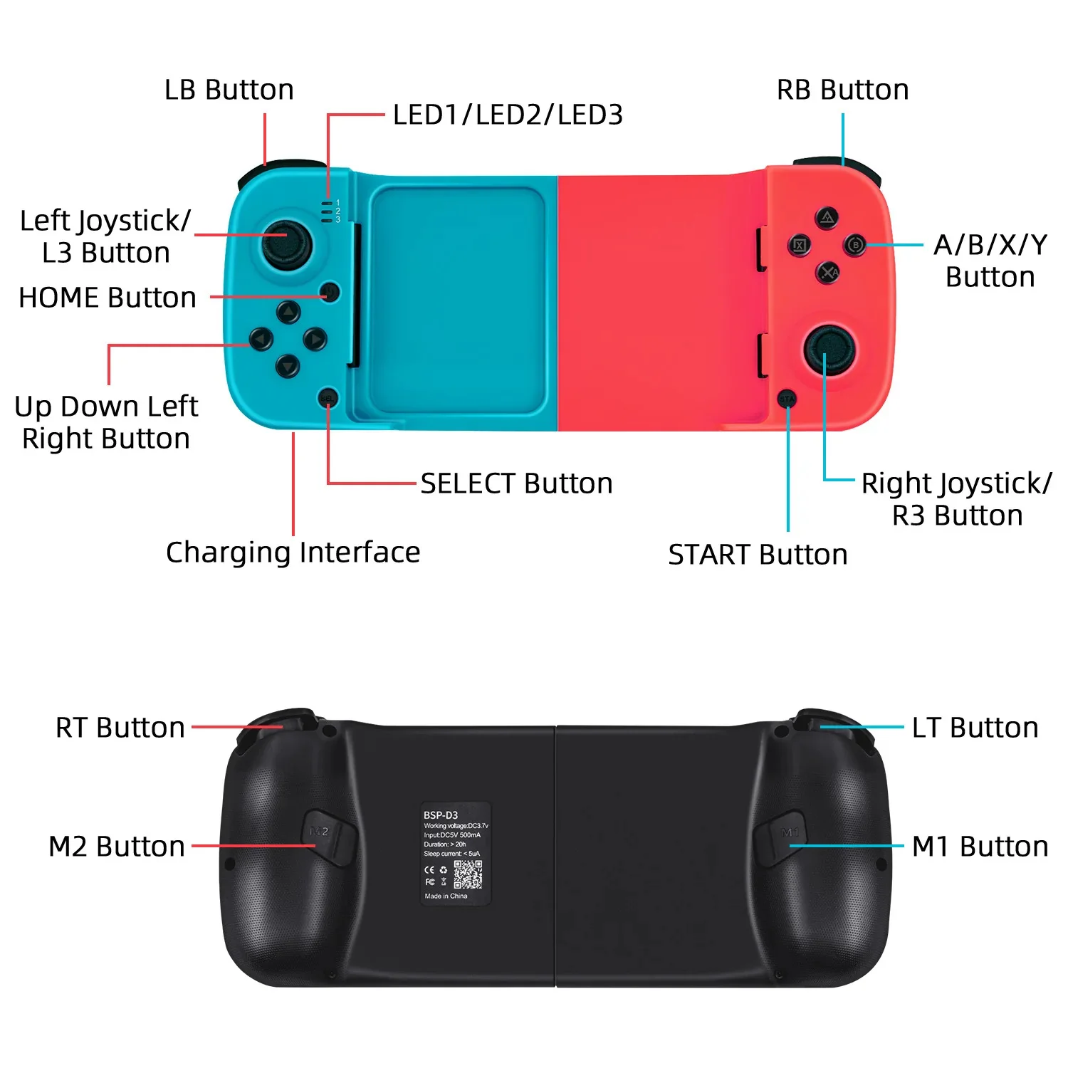 MANETTE DE JEU BSP-D3 SANS FIL  - BLUETOOTH POUR TÉLÉPHONES MOBILES