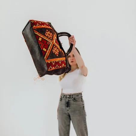 women kilim tote bag, moroccan carpet leather