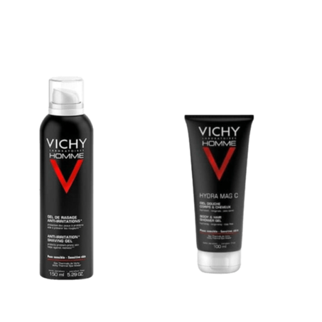 Vichy Homme Gel de Rasage Anti-Irritations Peau Sensible 150ml + hydra mag C gel douche 100 ML Offert