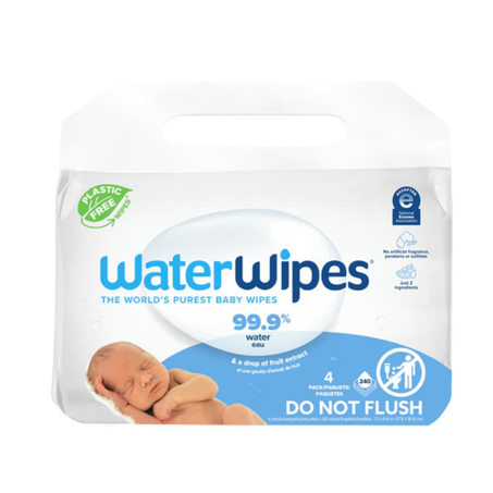 WATERWIPES – PACK 4 x 60 LINGETTES A L’EAU POUR BEBES A PEAUX SENSIBLES