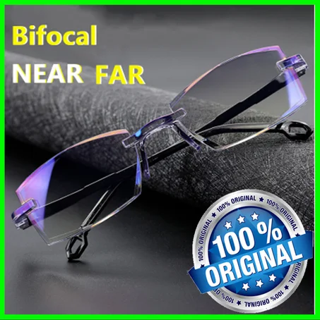 Rimless Bifocal & Progressive Reading Glasses Tinted Blue Light Blocking