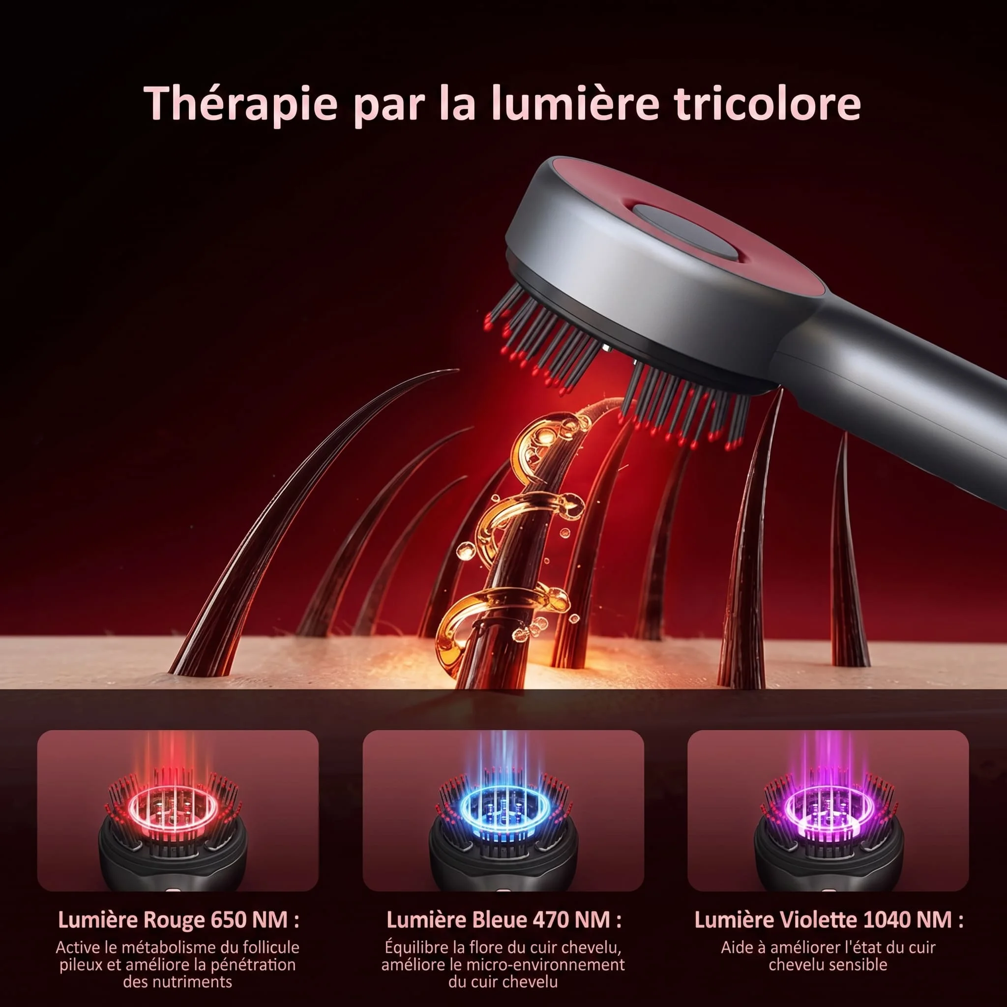 Dermaglow™ - Peigne Massant à Lumière Rouge & Applicateur de Sérum