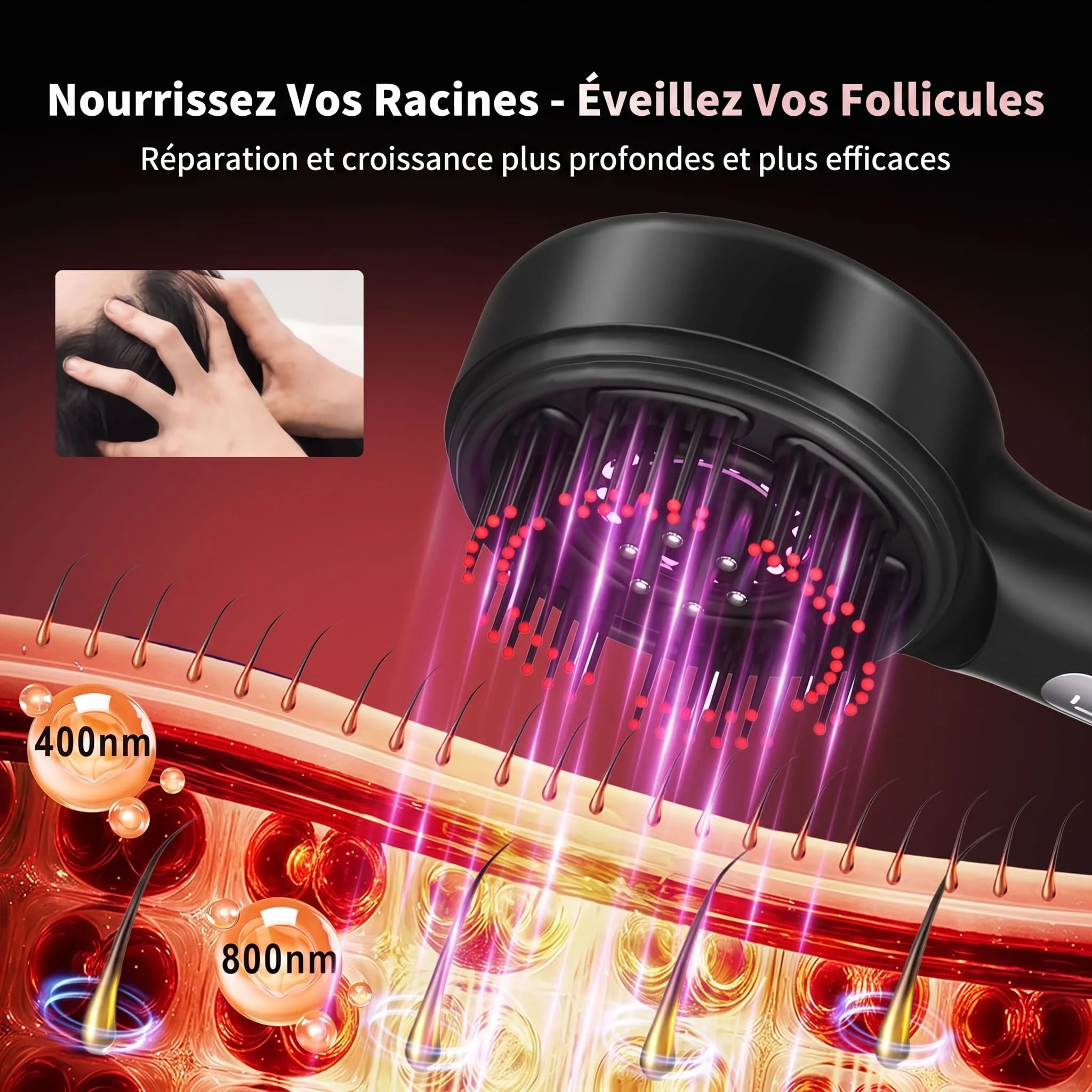 Dermaglow™ - Peigne Massant à Lumière Rouge & Applicateur de Sérum