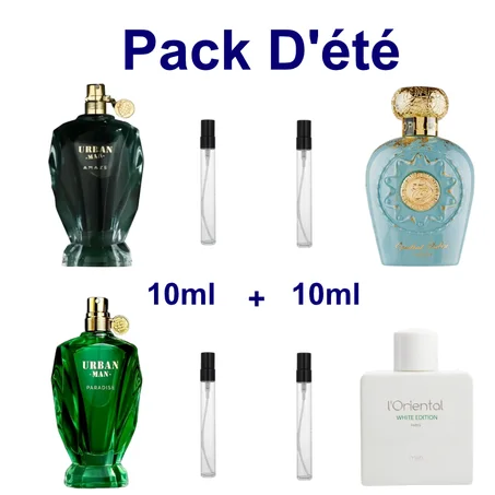 Pack D'été :  Urban Man Amaze 10ml + Urban Man Paradise 10ml + Opulent Dubai 10ml + L'oriental White Edition 10ml
