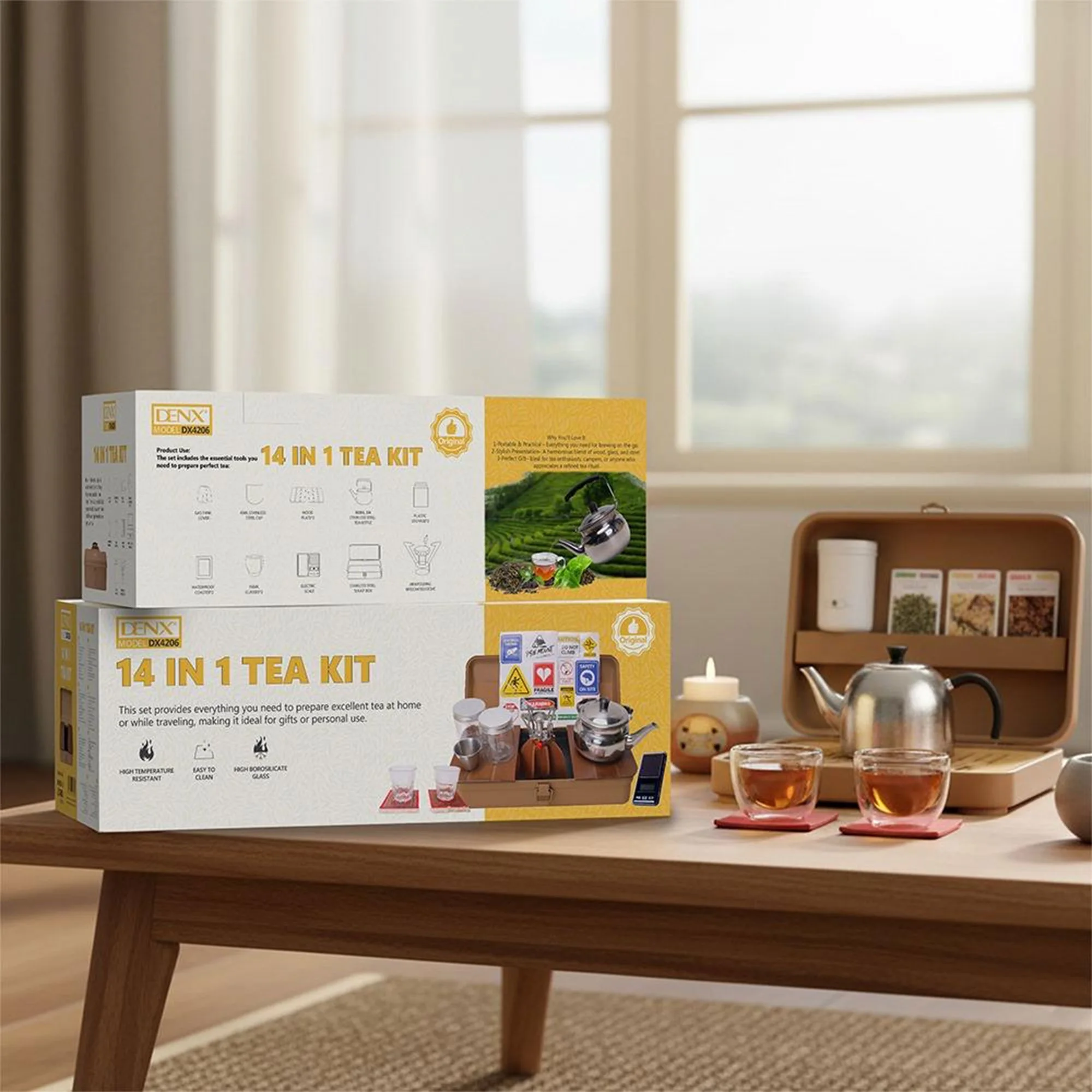 🫖 صندوق الشاي المتكامل للبر والرحلات | 14 قطعة | ضمان عامين