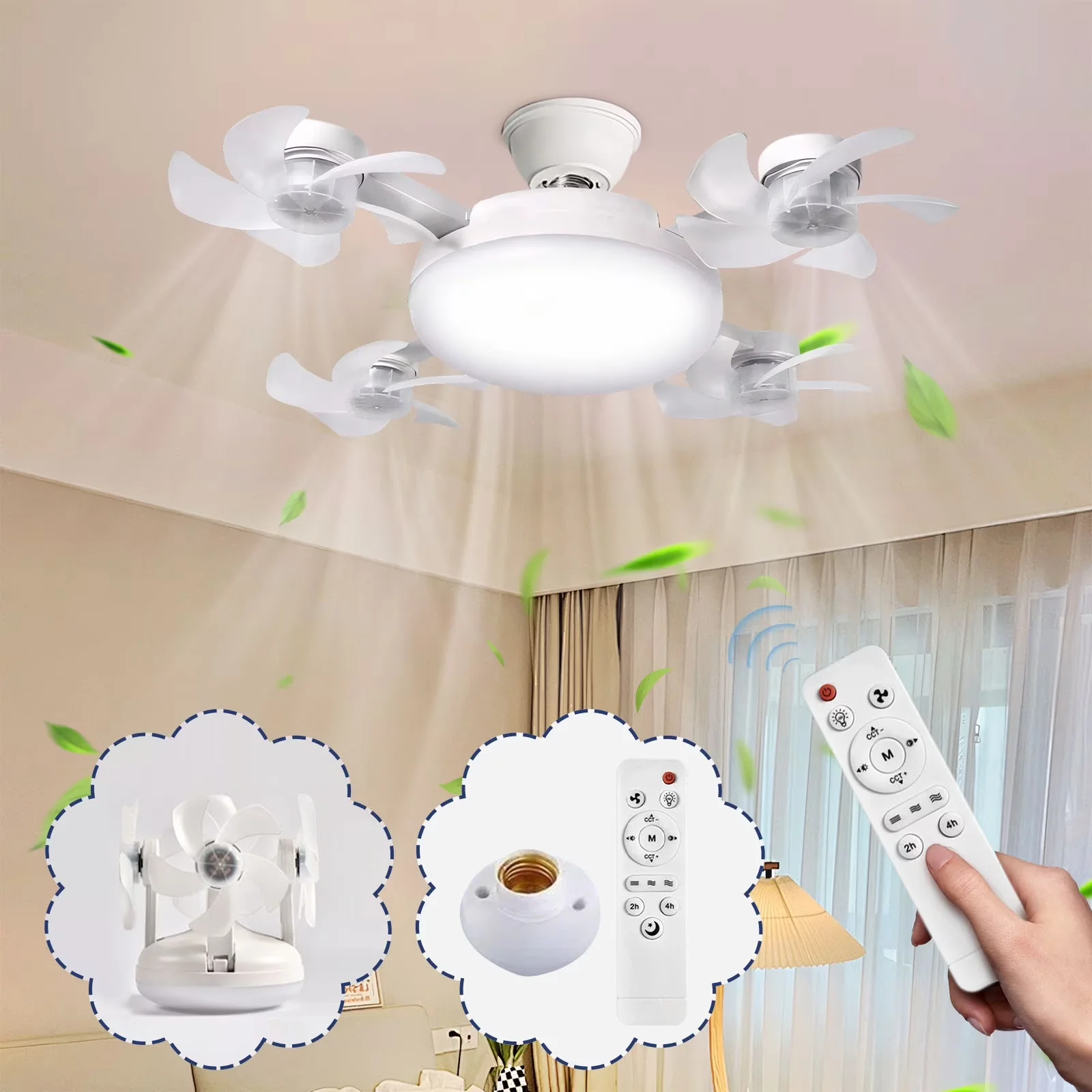 Ventilateur de plafond suspendu style drone, 2 en 1 avec éclairage led
