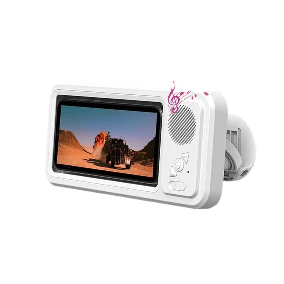 حامل هاتف مقاوم للماء للاستحمام، مكبر صوت بلوتوث، شاشة لمس مضادة للضباب، يُثبت على الحائط، مناسب للحمام، IPX4