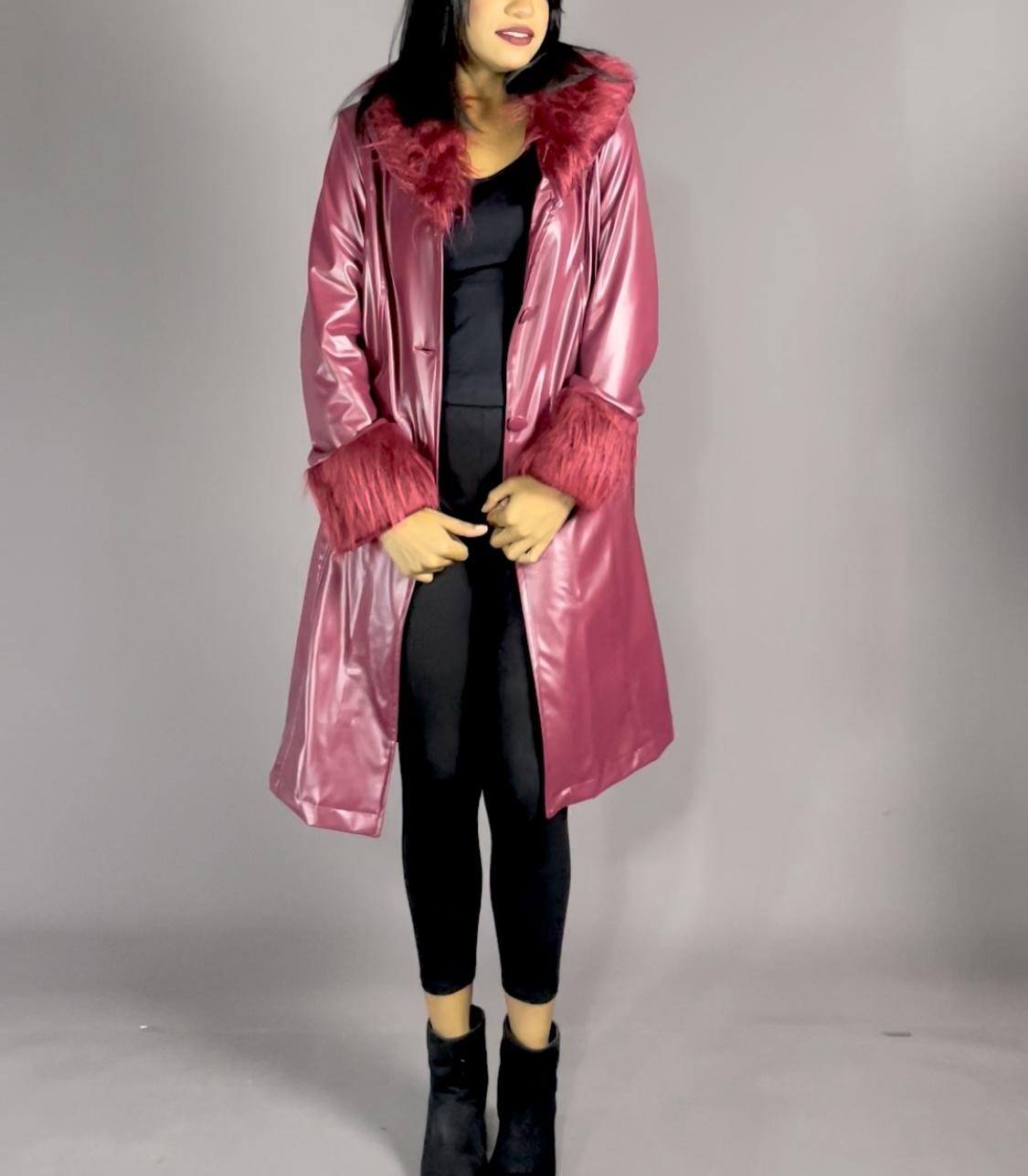 Manteau burgundy en simili cuir