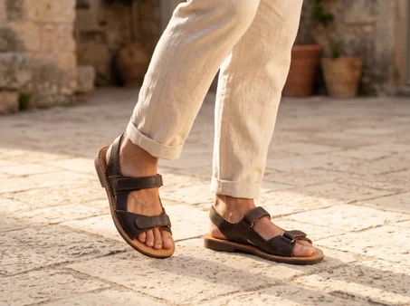 Casual leather sandal with ventilation cut-outs – breathable everyday comfort.